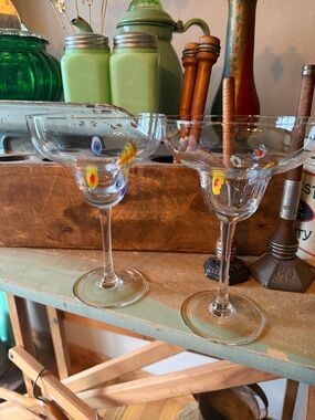 Zazz Millefiori Margarita Glasses Crate and Barrel Hand-blown Set 2